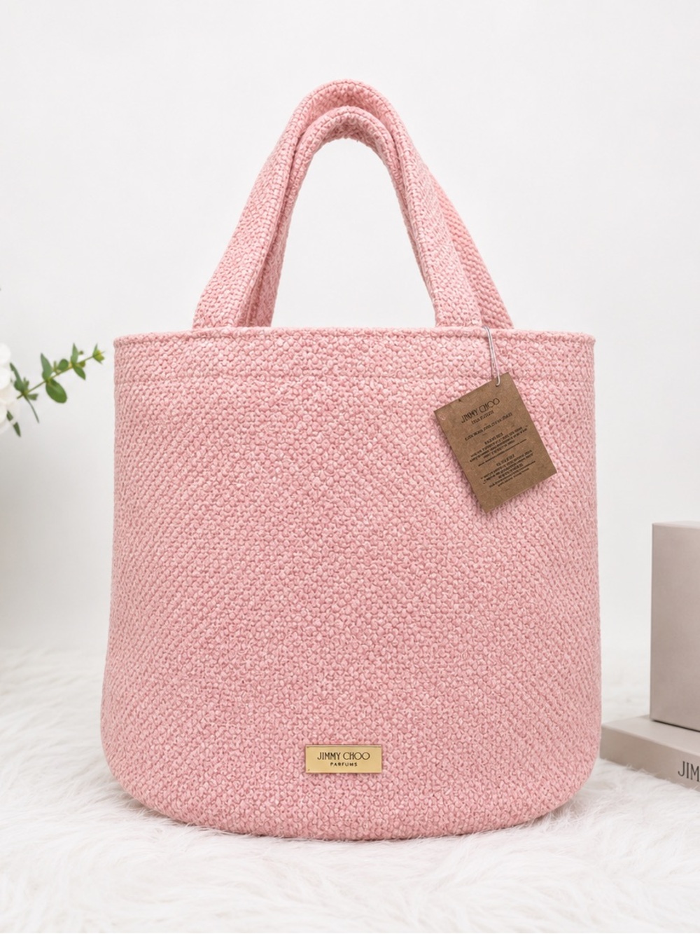 Jimmy Choo Blush Pink Woven Tote Bag